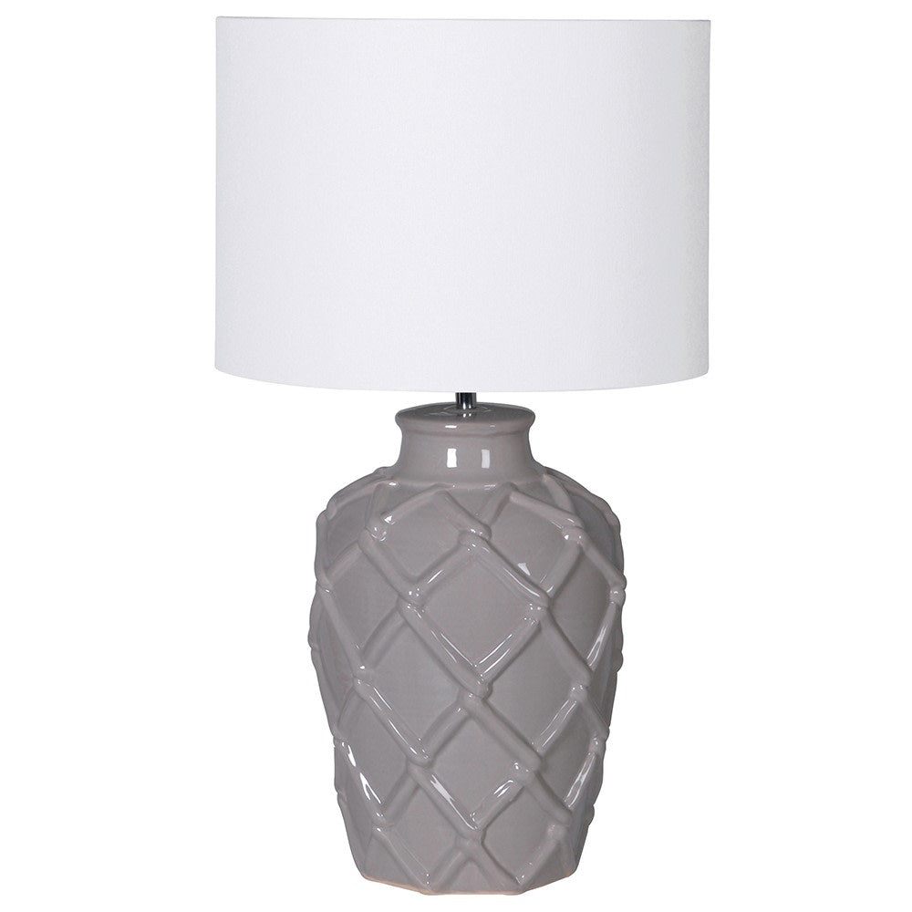 Grey Rope Pattern Ceramic Table Lamp with Linen Shade