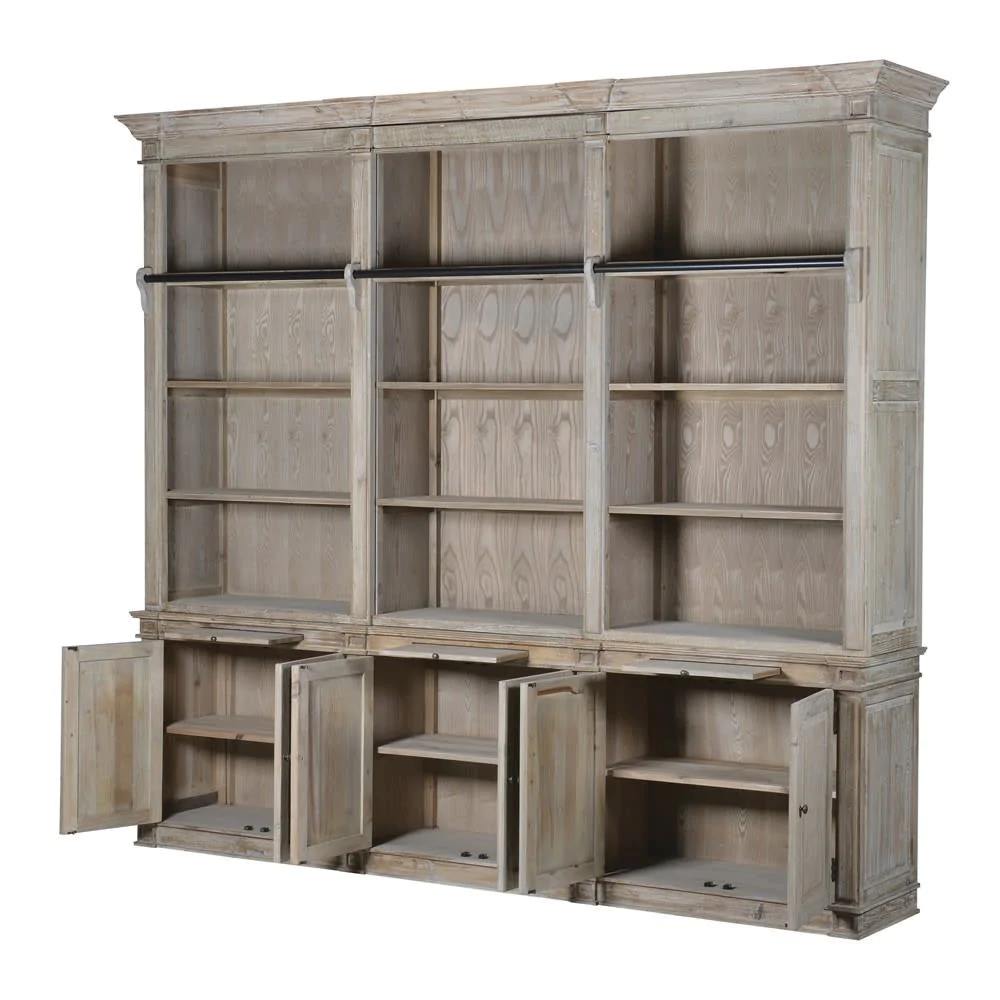 triple bookcase with ladder with doors open