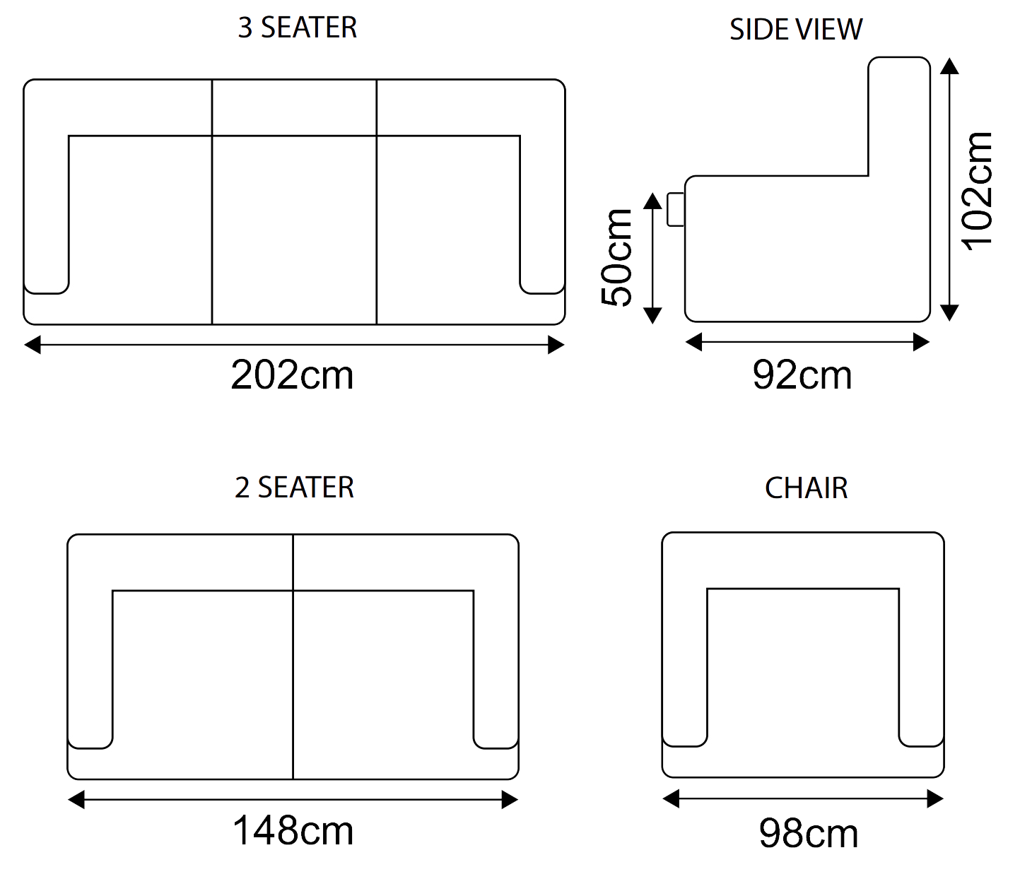 ontario 3 seater sofa dimensions