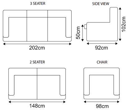 ontario 3 seater sofa dimensions