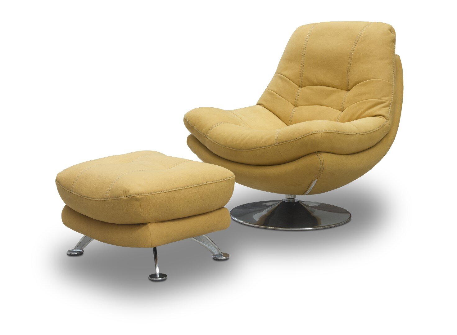 axis fabric yellow swivel chair with footstool
