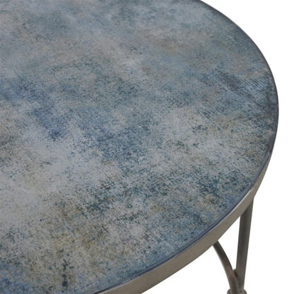 blue patterened glass coffee table