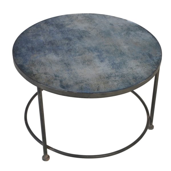 patterend glass coffee table blue