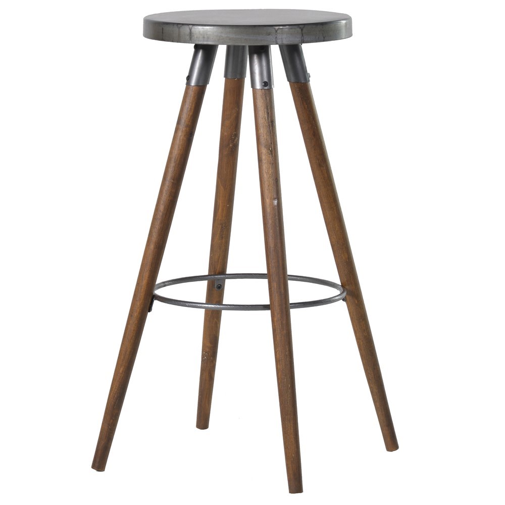 Tall Round Metal and Wood Bar Stool