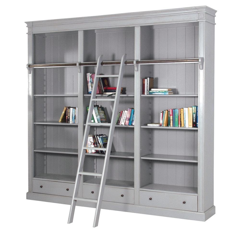 Grey Fayence 3 Drawer Library Bookcase with Ladder