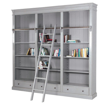 Grey Fayence 3 Drawer Library Bookcase with Ladder