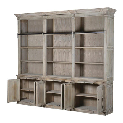 triple bookcase with ladder with doors open