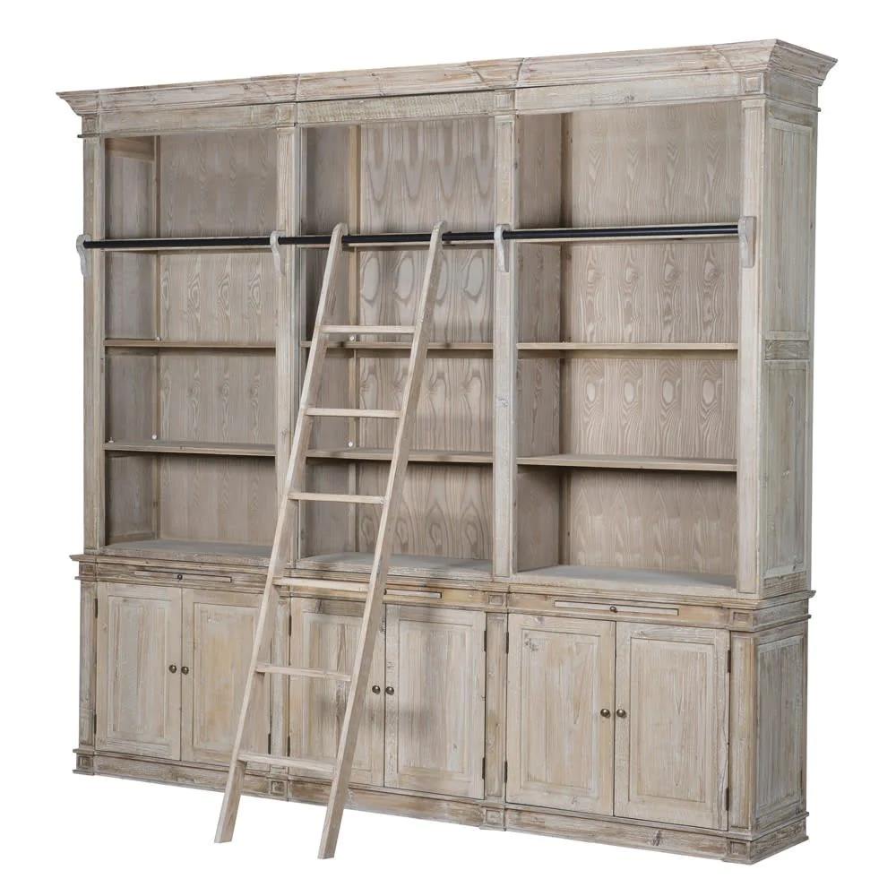 triple bookcase with ladder