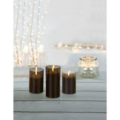 SET 3 FLICKABRIGHT GREY GLASS CANDLES