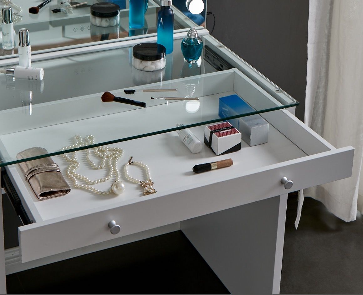 open drawer of hollywood vanity station