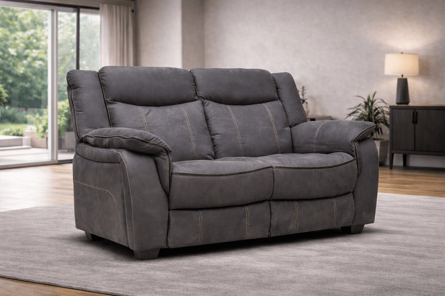 Brooklyn Charcoal - Fabric 2 Seater