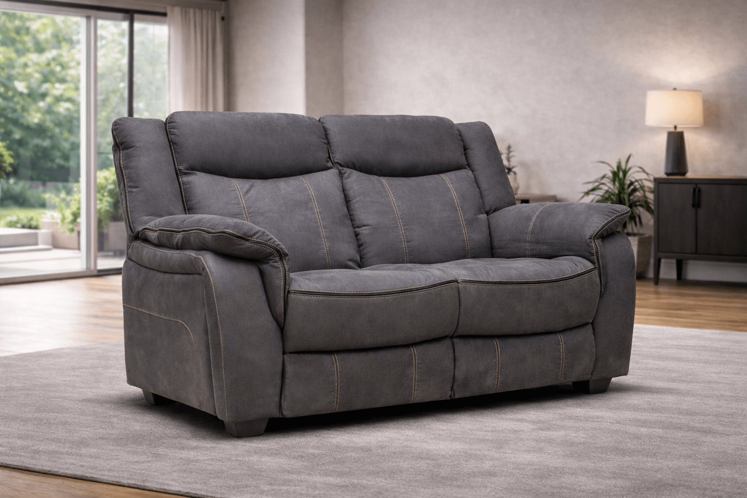 Brooklyn Charcoal - Fabric 2 Seater