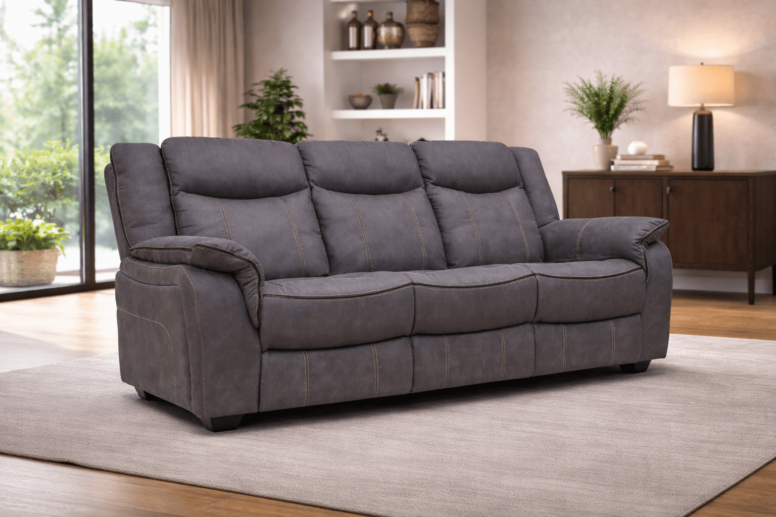 Brooklyn Charcoal - Fabric 3 Seater