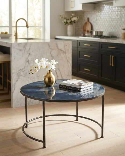 Leaf Glass Coffee Table Blue